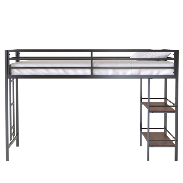 English Elm Adam Junior Twin Loft Bed In Black With Cinnamon Wood Shelf – Safe, Space-Saving Design For Kids! B083P154188