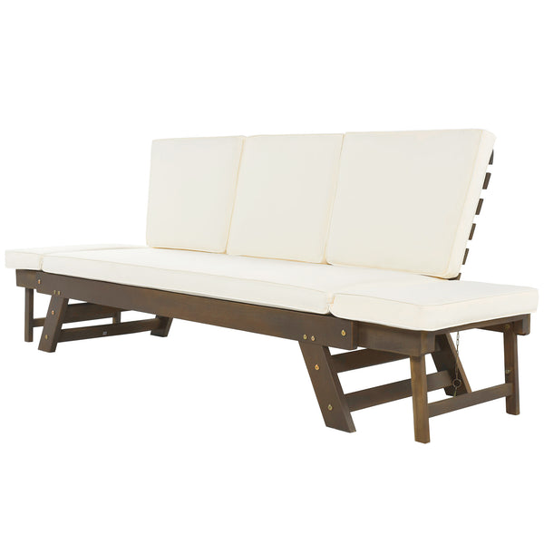 English Elm TOPMAX Outdoor Adjustable Patio Daybed Sofa with Acacia Hardwood Frame, Water-Resistant Cushions Beige SP100141AAA