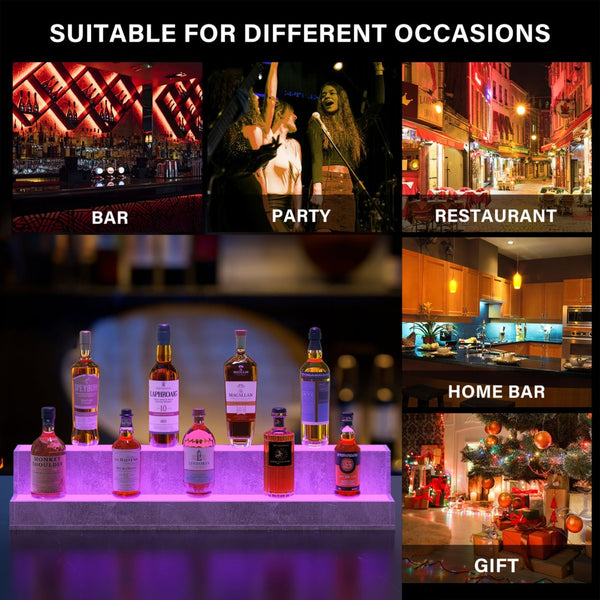 English Elm Led Illuminated 3 Tier Freestanding Bar Bottle Display Shelf with App Remote Control W2178P163143