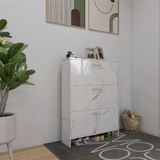 Hearth and Haven White Marble Color High Glossy 3 Doors Shoe Cabinet with Retro Handles W2139142766