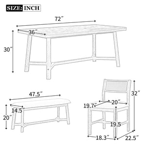 English Elm Trexm Six Seat Farmhouse Dining Set Oak Veneer Table Rattan Chairs Bench Included ST000119AAD