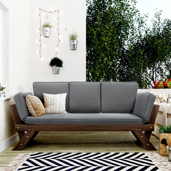 English Elm TOPMAX Outdoor Adjustable Patio Daybed Sofa with Acacia Hardwood Frame, Water-Resistant Cushions Gray SP100141AAE