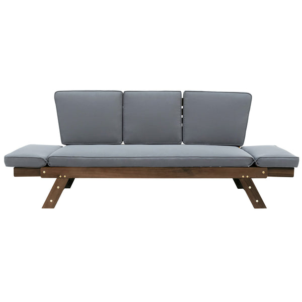 English Elm TOPMAX Outdoor Adjustable Patio Daybed Sofa with Acacia Hardwood Frame, Water-Resistant Cushions Gray SP100141AAE