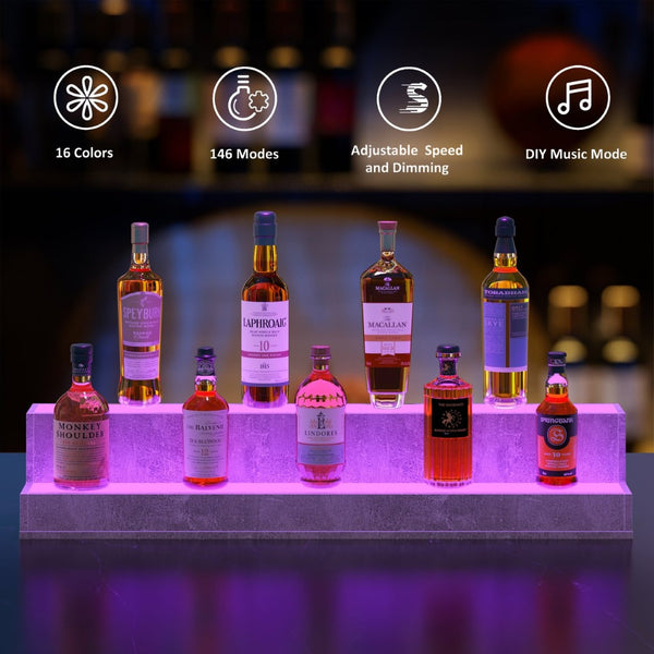 English Elm Led Illuminated 3 Tier Freestanding Bar Bottle Display Shelf with App Remote Control W2178P163143