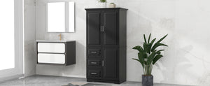 English Elm Tall Narrow Storage Cabinet with Doors and 3 Drawers – Adjustable Shelves, Anti-Tip, 45lb Capacity Black WF299285AAB