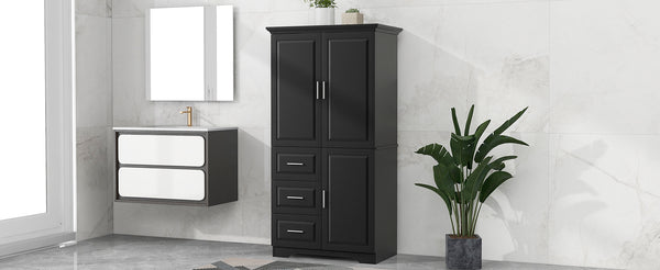 English Elm Tall Narrow Storage Cabinet with Doors and 3 Drawers – Adjustable Shelves, Anti-Tip, 45lb Capacity Black WF299285AAB