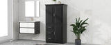 English Elm Tall and Wide Storage Cabinet With Doors For Bathroom/Office, Three Drawers, Black