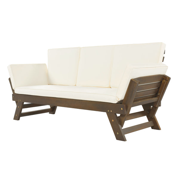 English Elm TOPMAX Outdoor Adjustable Patio Daybed Sofa with Acacia Hardwood Frame, Water-Resistant Cushions Beige SP100141AAA