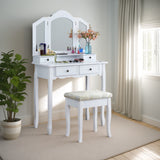 Sanlo Wooden Vanity Set with Mirror and Stool in White Finish