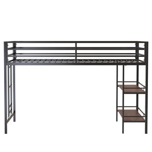 English Elm Adam Junior Twin Loft Bed In Black With Cinnamon Wood Shelf – Safe, Space-Saving Design For Kids! B083P154188