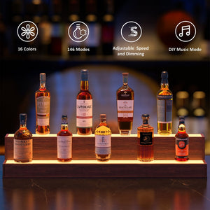 English Elm Led Illuminated 3 Tier Freestanding Bar Bottle Display Shelf with App Remote Control W2178P163144