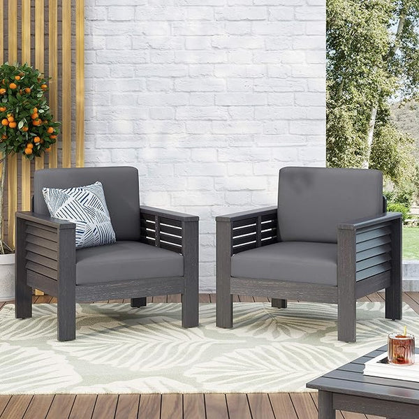 Christopher Knight Home® - Noble House - - ( Set Of 2) Outdoor Acacia Wood Club Chairs With Cushions, Dark Gray, 27.75"D X 32"W X 27.75"H