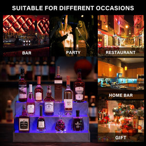 English Elm Led Illuminated Liquor Bottle Display Shelf 3 Tier Freestanding Bar Accent with App Control Grey W2178P163147