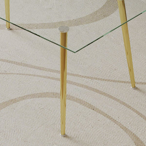 English Elm 0.32" Thick Tempered Glass Dining Table with Gold Steel Legs Seats Six W1311S00298