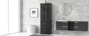 English Elm Tall Tall Storage Cabinet with Three Drawers and Doors for Bathroom or Office, Slim MDF Organizer Black WF299282AAB