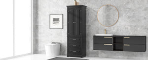 English Elm Tall Matte Black Storage Cabinet with Three Drawers and Enclosed Shelves for Home N725P333572B