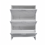 Hearth and Haven White Marble Color High Glossy 3 Doors Shoe Cabinet with Retro Handles W2139142766