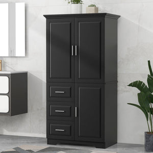 English Elm Tall Narrow Storage Cabinet with Doors and 3 Drawers – Adjustable Shelves, Anti-Tip, 45lb Capacity Black WF299285AAB