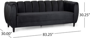 English Elm Miranda Channel Stitch Velvet Sofa Curved Shell Design for Glam Living Rooms Black N771P371449H_N771P371450H