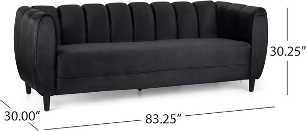 English Elm Miranda Channel Stitch Velvet Sofa Curved Shell Design for Glam Living Rooms Black N771P371449H_N771P371450H