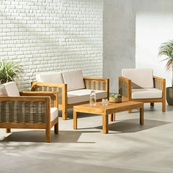 English Elm Outdoor Acacia Teak Patio Loveseat Set with Wicker Detail and Resort Style 70141.00BGE
