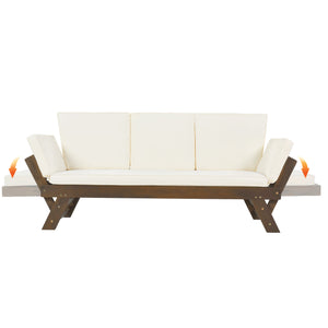 English Elm TOPMAX Outdoor Adjustable Patio Daybed Sofa with Acacia Hardwood Frame, Water-Resistant Cushions Beige SP100141AAA