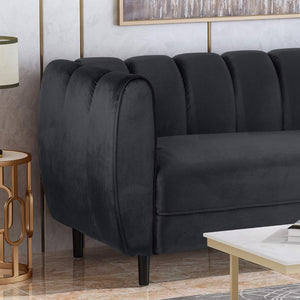 English Elm Miranda Channel Stitch Velvet Sofa Curved Shell Design for Glam Living Rooms Black N771P371449H_N771P371450H