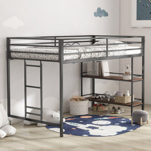 English Elm Adam Junior Twin Loft Bed In Black With Cinnamon Wood Shelf – Safe, Space-Saving Design For Kids! B083P154188