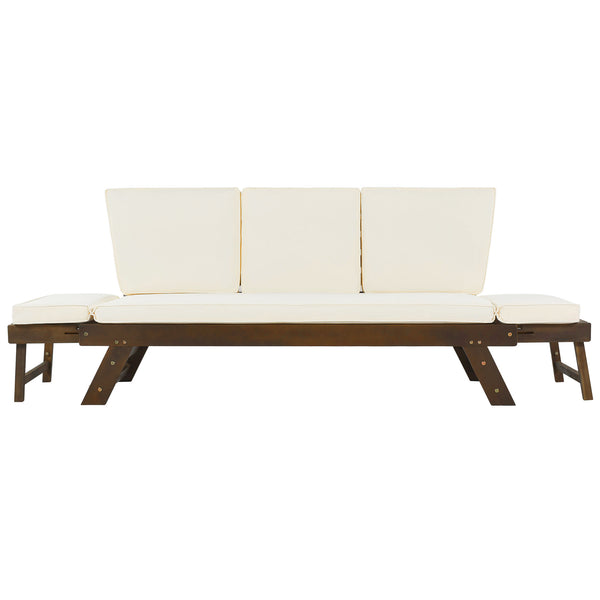 English Elm TOPMAX Outdoor Adjustable Patio Daybed Sofa with Acacia Hardwood Frame, Water-Resistant Cushions Beige SP100141AAA