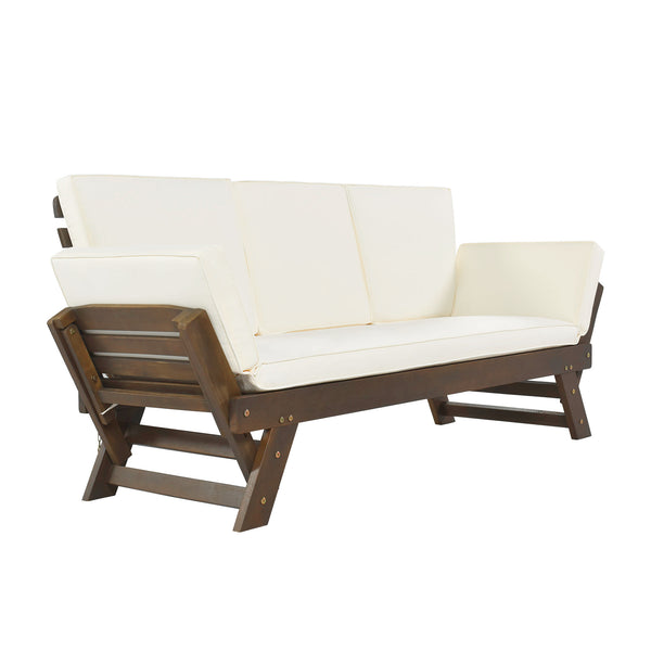 English Elm TOPMAX Outdoor Adjustable Patio Daybed Sofa with Acacia Hardwood Frame, Water-Resistant Cushions Beige SP100141AAA