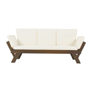 English Elm TOPMAX Outdoor Adjustable Patio Daybed Sofa with Acacia Hardwood Frame, Water-Resistant Cushions Beige SP100141AAA