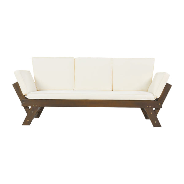 English Elm TOPMAX Outdoor Adjustable Patio Daybed Sofa with Acacia Hardwood Frame, Water-Resistant Cushions Beige SP100141AAA
