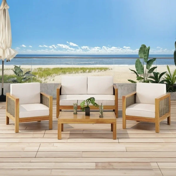 English Elm Outdoor Acacia Teak Patio Loveseat Set with Wicker Detail and Resort Style 70141.00BGE