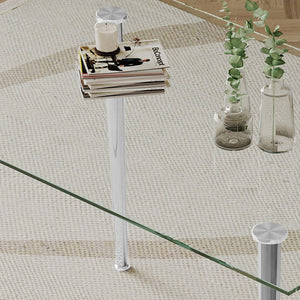 English Elm 0.32" Tempered Glass Rectangular Dining Table with Polished Steel Legs Seats Four W1311S00315