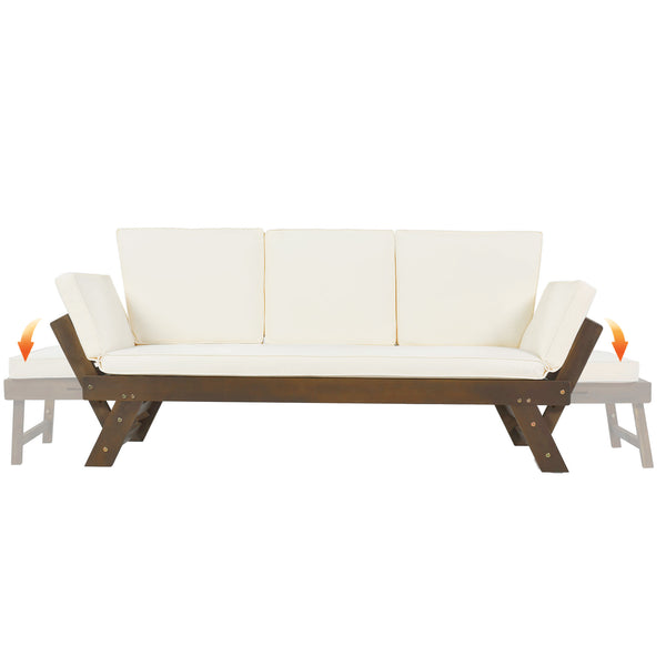 English Elm TOPMAX Outdoor Adjustable Patio Daybed Sofa with Acacia Hardwood Frame, Water-Resistant Cushions Beige SP100141AAA
