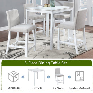 English Elm 5 Piece Counter Height Table Set - Elegant Square Dining Table With Crystal Edges & 4 Plush Chairs W1998S00040