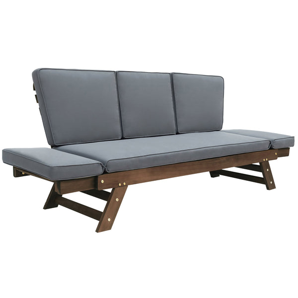 English Elm TOPMAX Outdoor Adjustable Patio Daybed Sofa with Acacia Hardwood Frame, Water-Resistant Cushions Gray SP100141AAE