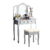 English Elm Sanlo Wooden Vanity Make Up Table and Stool Set, Silver