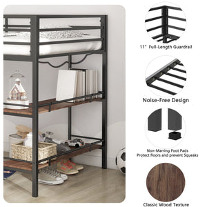 English Elm Adam Junior Twin Loft Bed In Black With Cinnamon Wood Shelf – Safe, Space-Saving Design For Kids! B083P154188