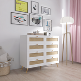 Hearth and Haven White Color 8 Drawers Chest Of Drawers with Rattan Drawer Face Golden Legs and Handles W2139142764