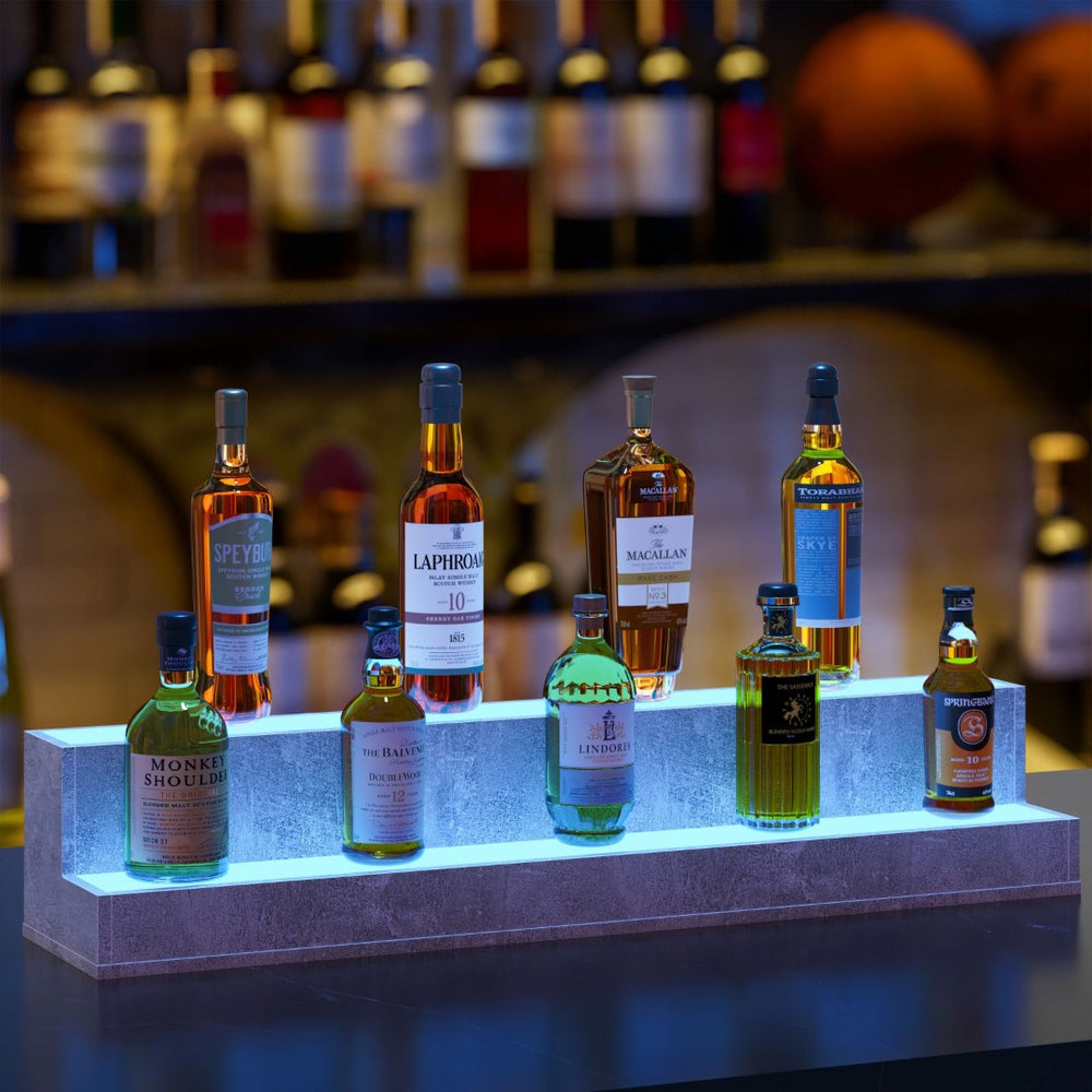 English Elm Led Illuminated 3 Tier Freestanding Bar Bottle Display Shelf with App Remote Control W2178P163143