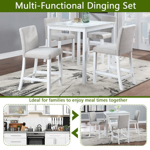 English Elm 5 Piece Counter Height Table Set - Elegant Square Dining Table With Crystal Edges & 4 Plush Chairs W1998S00040