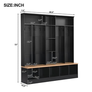 English Elm On-trend Wide White Hall Tree with Bench Seating Cube Shelves and 8 Coat Hooks N721S000066B