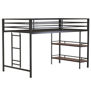 English Elm Adam Junior Twin Loft Bed In Black With Cinnamon Wood Shelf – Safe, Space-Saving Design For Kids! B083P154188