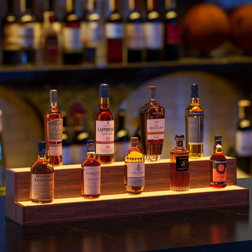 English Elm Led Illuminated 3 Tier Freestanding Bar Bottle Display Shelf with App Remote Control W2178P163144