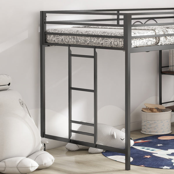 English Elm Adam Junior Twin Loft Bed In Black With Cinnamon Wood Shelf – Safe, Space-Saving Design For Kids! B083P154188