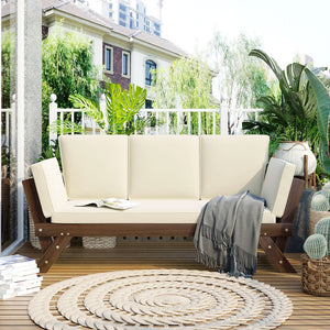 English Elm TOPMAX Outdoor Adjustable Patio Daybed Sofa with Acacia Hardwood Frame, Water-Resistant Cushions Beige SP100141AAA
