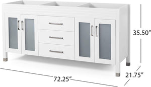 English Elm Christopher Knight Home® - 72'' White Vanity Cabinet 72" Double Sink Base with Frosted Glass Doors, Soft-Close Drawers, Solid Wood 65597.00