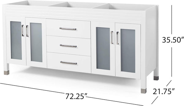 English Elm Christopher Knight Home® - 72'' White Vanity Cabinet 72" Double Sink Base with Frosted Glass Doors, Soft-Close Drawers, Solid Wood 65597.00