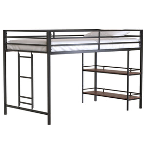 English Elm Adam Junior Twin Loft Bed In Black With Cinnamon Wood Shelf – Safe, Space-Saving Design For Kids! B083P154188